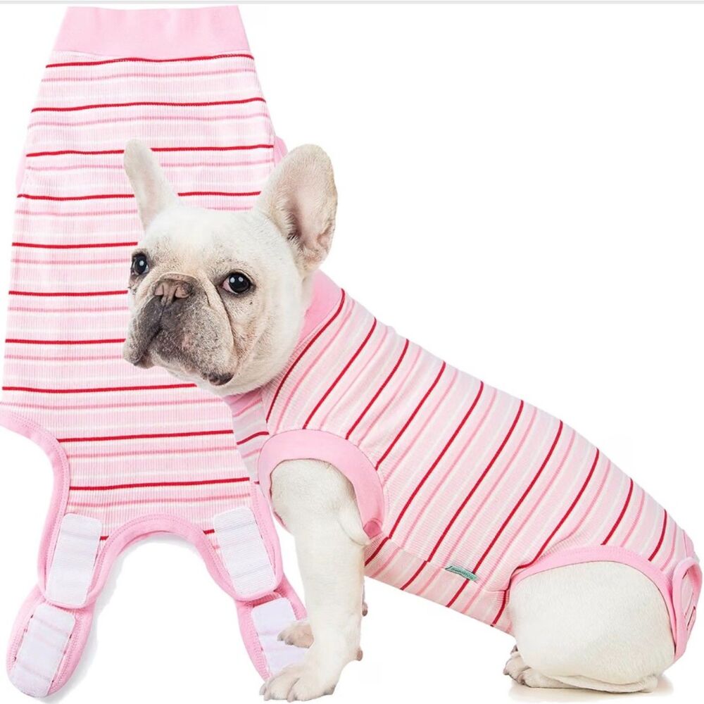 Sebdtico Soft Dog Onesie Recovery Suit in Pink Stripe
